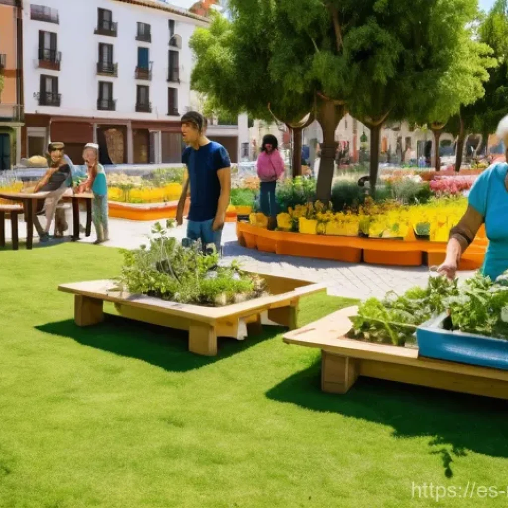지역개발 정책 개발 프로세스 - **Prompt:** A bustling, vibrant community park in a Spanish town square on a sunny afternoon. Divers...