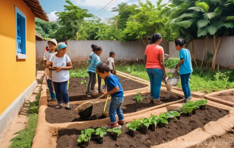 지역개발과 관련된 NGO 단체 소개 - **"A vibrant, wide-angle shot capturing a diverse Latin American community engaged in a local develo...