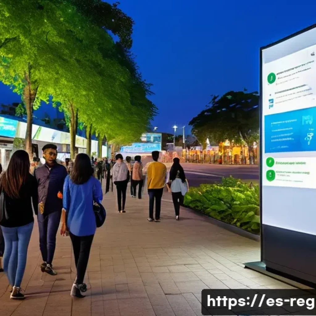 지역개발 관련 산업 동향 - A vibrant smart city scene in a medium-sized Latin American town featuring modern digital public ser...