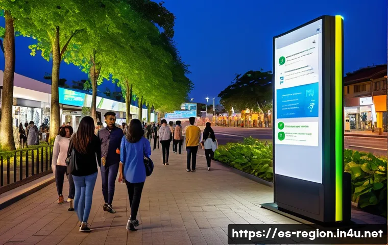 지역개발 관련 산업 동향 - A vibrant smart city scene in a medium-sized Latin American town featuring modern digital public ser...