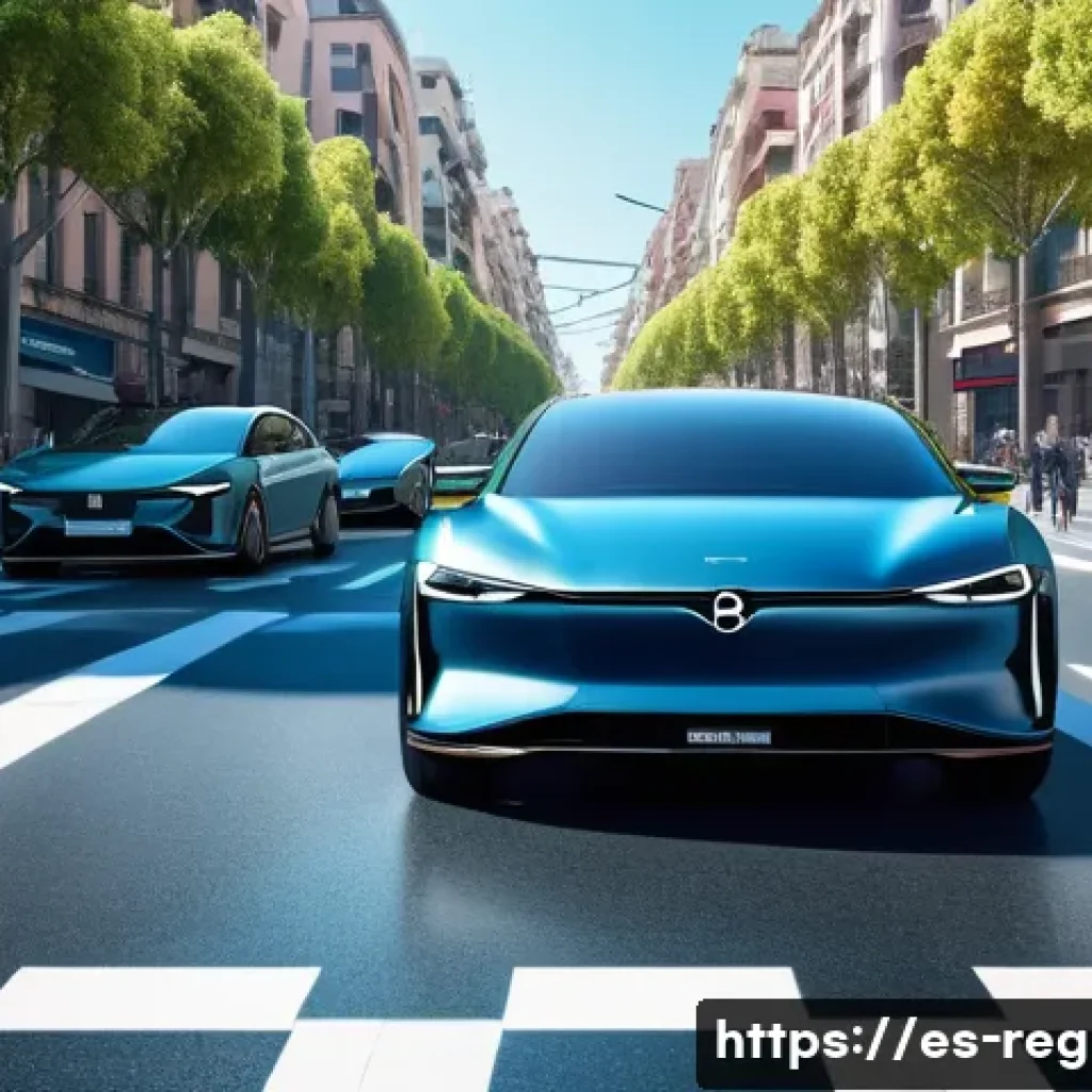 지역개발 분야의 최신 AI 활용 사례 - A futuristic urban street scene in Barcelona during rush hour, showcasing AI-powered traffic managem...