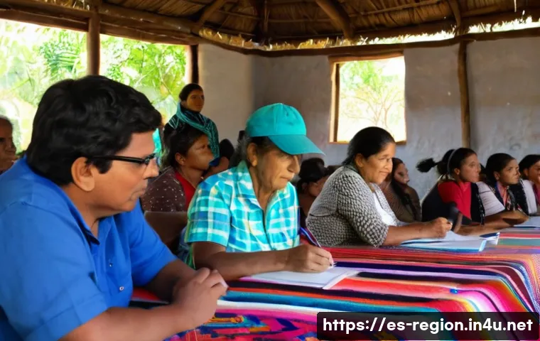 지역개발 전문가로 성장하기 위한 꿀팁 - A vibrant rural community workshop scene in Latin America, with diverse men and women of various age...