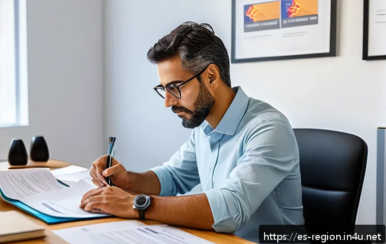 지역개발 자격증 갱신 절차 - A professional Spanish-speaking individual sitting at a modern desk in a bright home office, careful...