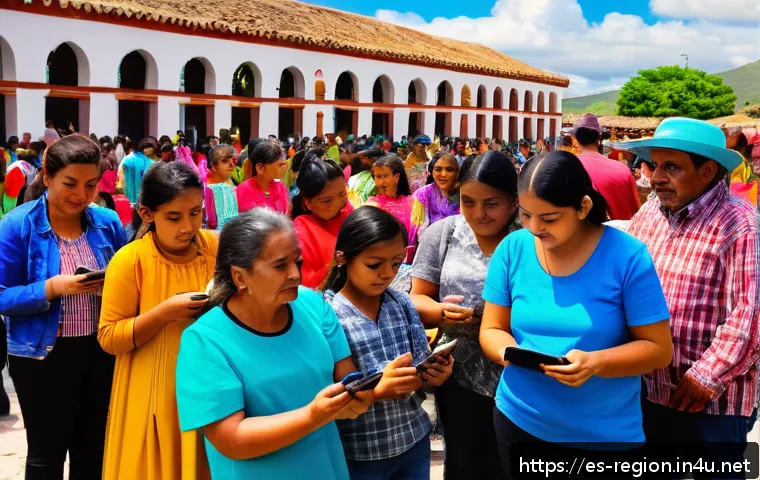 지역개발 연구 논문 작성법 - A vibrant rural community meeting in a sunny outdoor plaza in Mexico, featuring diverse local reside...